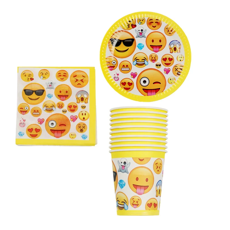 Emoji 40 шт./партия, мультяшный единорог, бумажная тарелка+ бумажные чашки+ бумажные салфетки для 10 человек, мультяшный единорог, детский день рождения - Цвет: Emoji