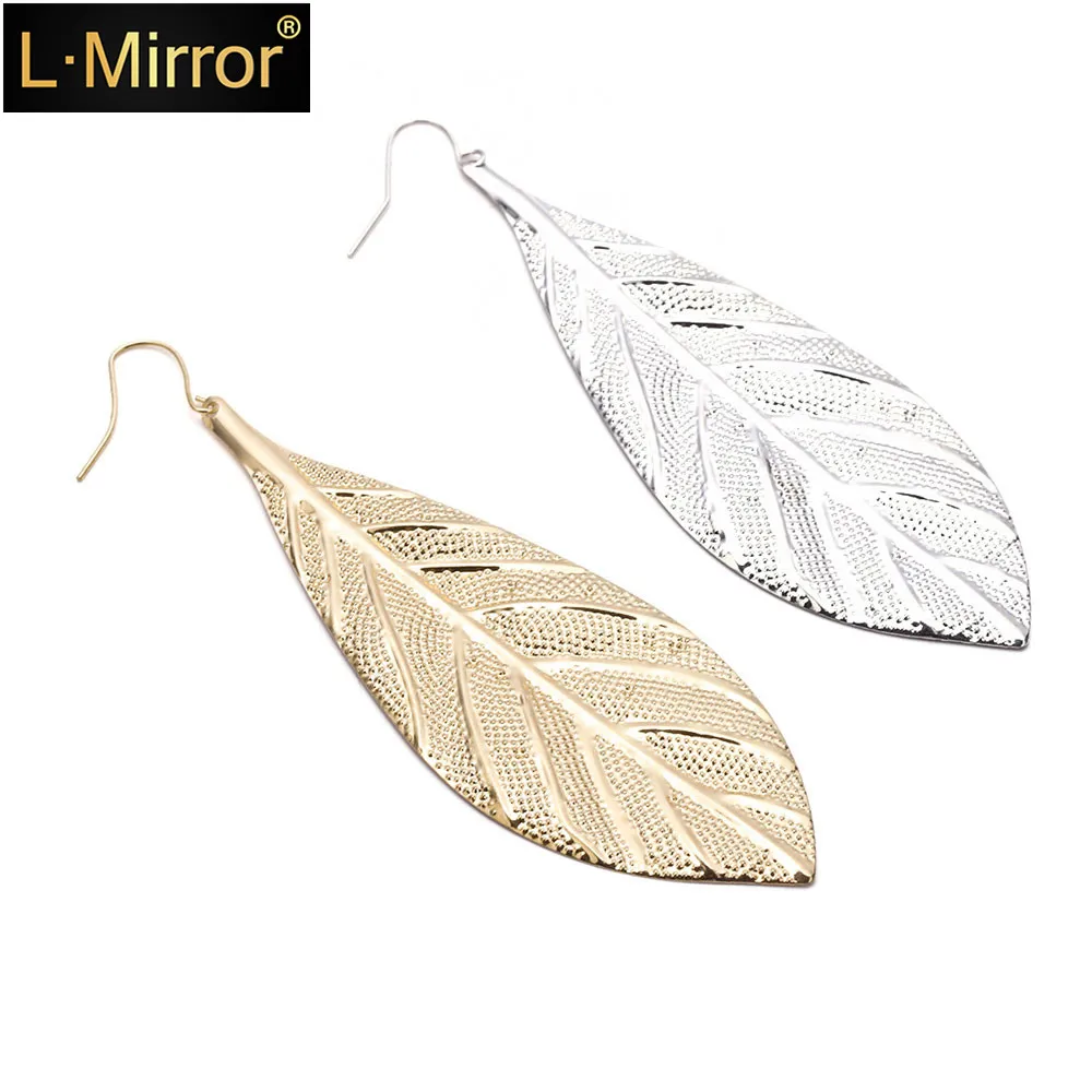 L.Mirror 1 пара Женские металлические листья висячие серьги Капельки Крючки