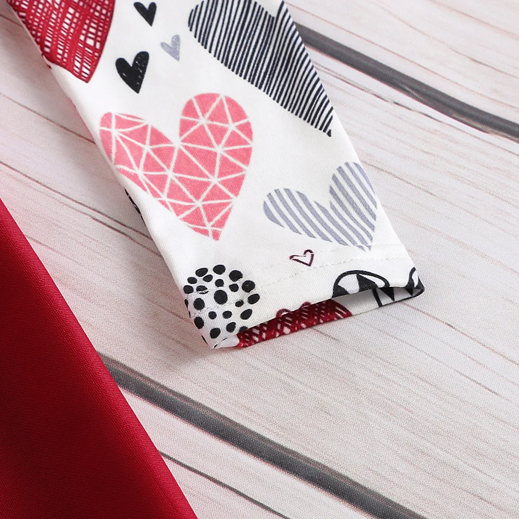 Children Girl Round Neck Long Sleeve Valentine Heart Print Princess Dress Платье Для Девочки | Детская одежда и