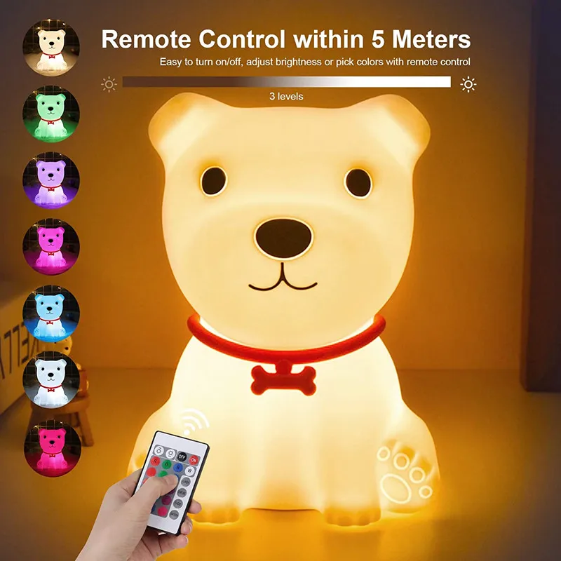 LED Night Light  Cute Dog Lamp Touch Sensor Remote Control Children Kids Baby Lamps Bedroom Table Room Veilleuse Bedside Decor