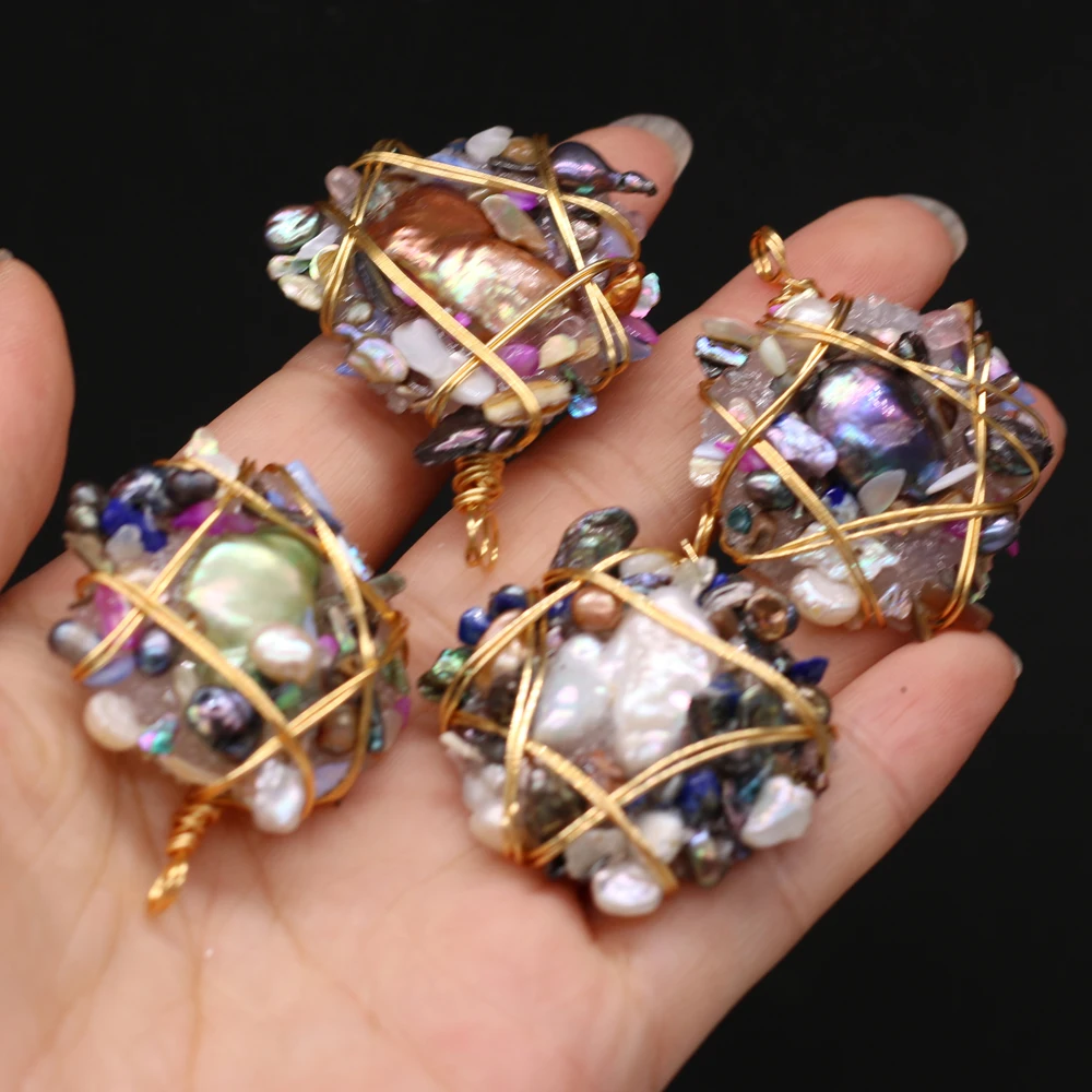 

Trendy Natural Pearl Pendants Gold Color Wire Wrap Druzy Charms for Jewelry Making Diy Women Necklace Earrings Gifts