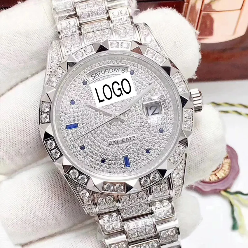 

2021 new Iced out watch silver Date-just- Full Diamonds bezel sapphire glass automatic winding ETA Noob 3255movement 1:1 Rol-xe