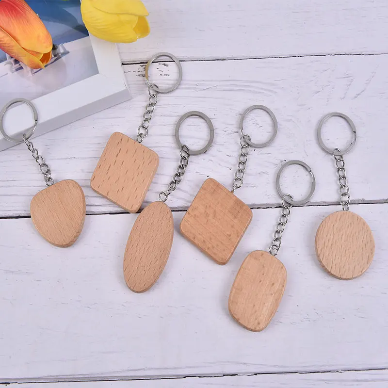 

1pcs Blank Round Rectangle Wooden Key Chain DIY Promotion Customized Wood Keychains Key Tags Promotional Gifts Square Circle