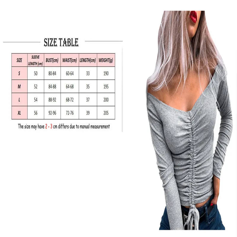 

Women Sexy Lace Up Pullovers Long Sleeve Off Shoulder Top Blouse Female Drawstring Solid Color Top for Woman Ladies Fall Clothes