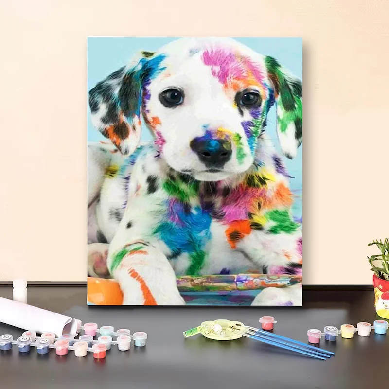 

GATYZTORY 60x75cm Frame Dog DIY Painting By Numbers Kit Acrylic Paints Painting On Canvas Handmade Crafts Adults Draw Number