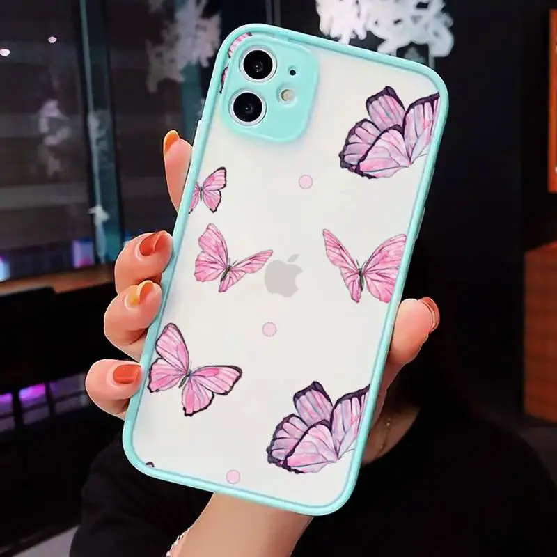

cute sexy butterfly pink blue Phone Case For iPhone 12 11 Mini Pro XR XS Max 7 8 Plus X Matte transparent blue Back Cover