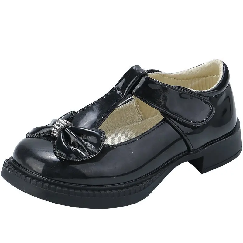 Zapatos planos de cuero para ni&ntilde;as, zapatillas peque&ntilde;as de piel con nudo de mariposa, suaves, para primavera y oto&ntilde;o-0