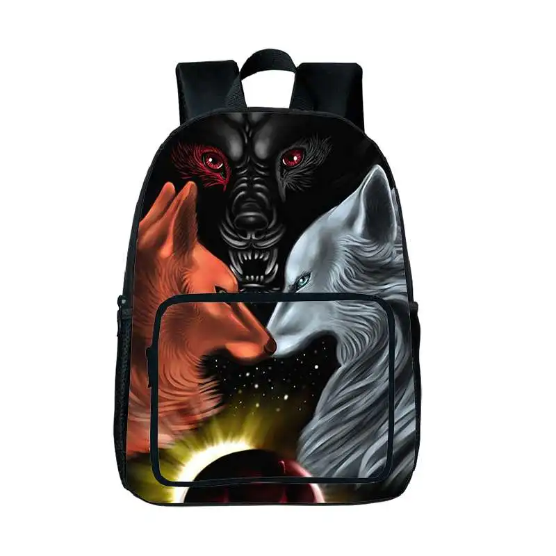 

Нейлоновый рюкзак для мужчин и женщин, модная вместительная Дорожная сумка на ремне с объемным рисунком волка и животных, школьный ранец 16 д...