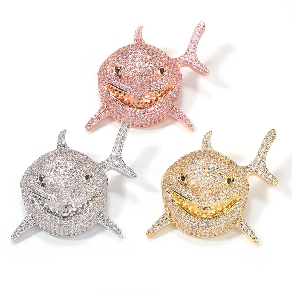 

Hip Hop Bling Iced Out AAA CZ Stone Paved Evil Shark Animal Pendants Necklaces for Men Rapper Jewelry Gift Drop Shipping