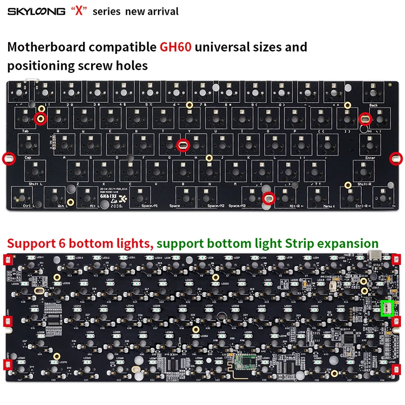 gk61x 60% KIT pcb 64keys custom mechanical keyboard rgb switch leds hot swapping socket type c split spacebar