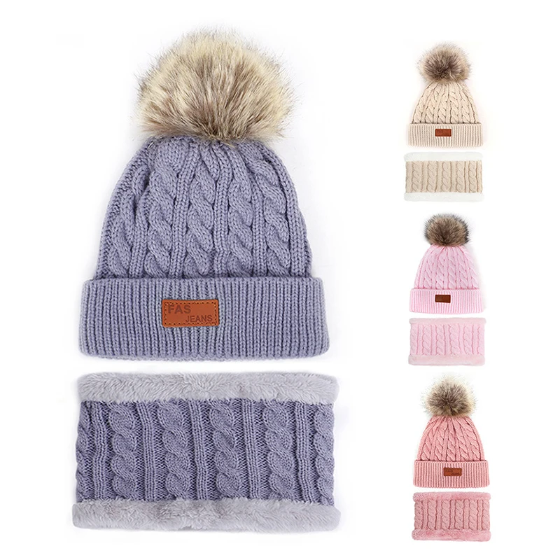 

H:HYDE Two pieces Hat Scarf Set Beanie Cap Children's Hats Girls Caps Keep Warm Winter Knitted Kids Scarf Cap