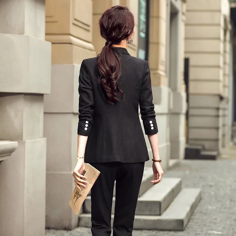 

Women Business Suits Office Double Breasted Blazer Sets Beige Pink Black Ol Work Pant Suits Formal Autumn Buttons Jacket Trouser