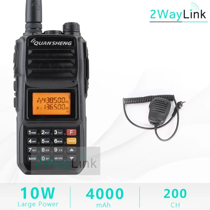 Add Mic Speaker PTT Обновленная рация 10 км QuanSheng TG-UV2 Plus 10 Вт дальняя рация 10 км 4000 мАч Радио УКВ двухдиапазонный длинный режим ожидания - Цвет: Add Mic Speaker PTT