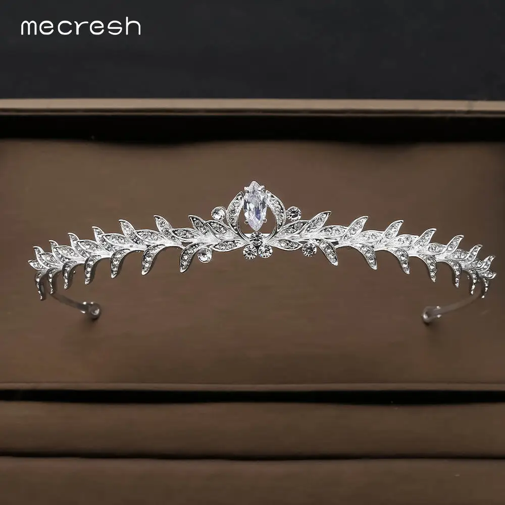 Mecresh элегантные CZ серебряного цвета свадебные тиары короны Женщины Стразы