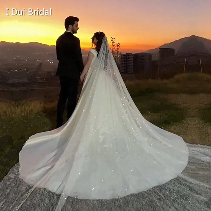 

One layer Shinny Veil Long Cathedral Length 4 meter long 3 meter wide with comb ivory with shinny sequins