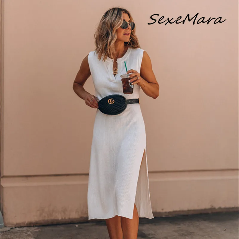 

New Arrival 2020 Summer Women Slim Dress Fashion Casual Sleeveless V-neck OL Maxi Dresses