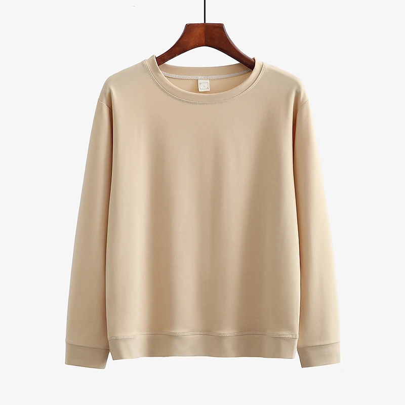 Apricot Фиолетовые зимние однотонные толстовки с круглым вырезом с длинным рукавом теплые толстовки женские корейские свободные толстовки женские повседневные Пуловеры - Цвет: Apricot