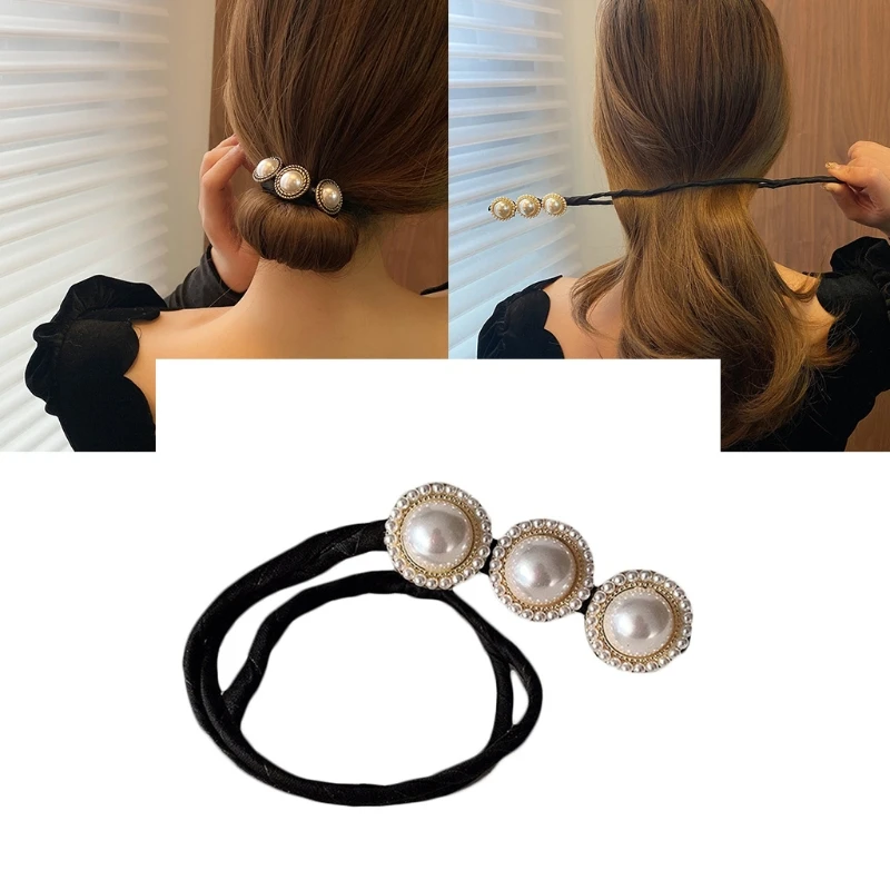 

Women Girls Imitaion Pearl Shell Flower Hair Bun Maker Headdress Simple Minimalist DIY Hairstyle Tool Twist Headband Hair