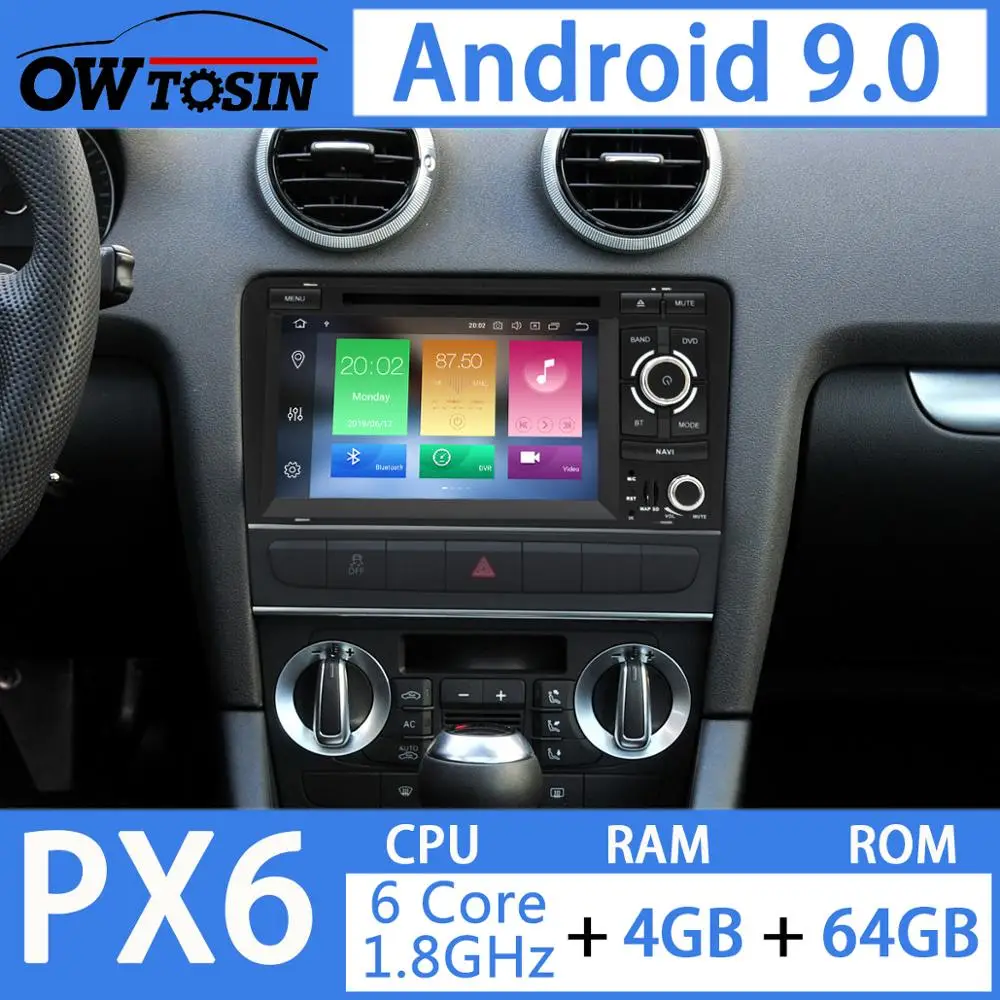 Автомобильный мультимедийный DVD-плеер 7 дюймов Android 9 0 PX6 4 Гб + 64 ГБ для Audi A3 S3 8P 2006-2012