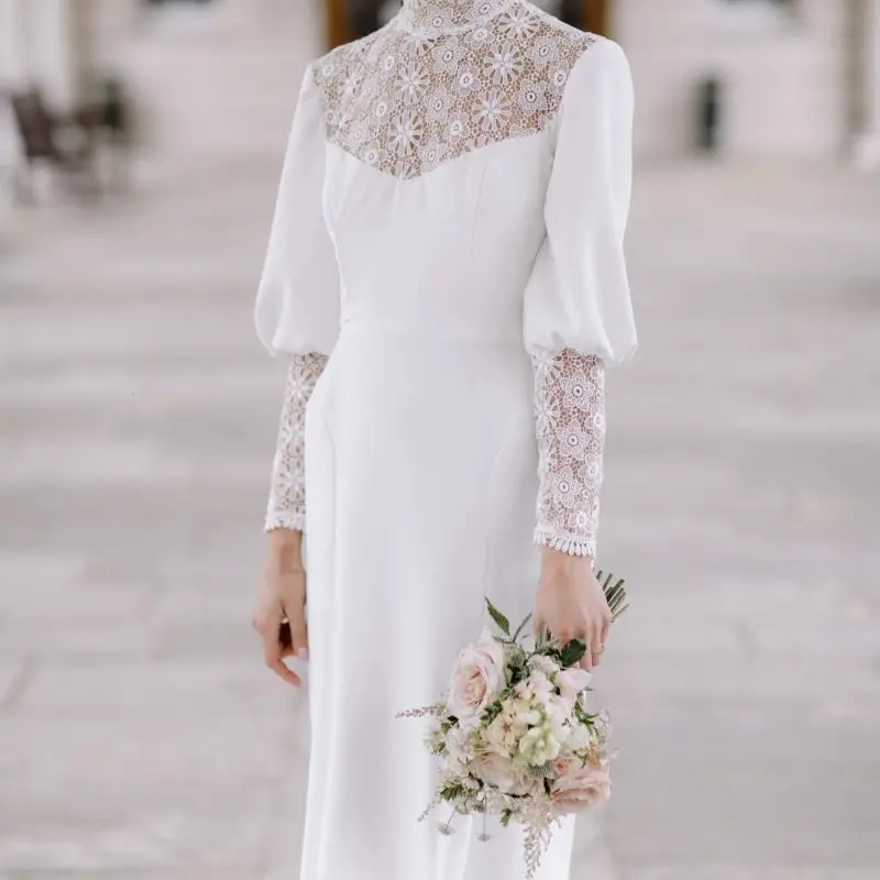 

FENTEFEN 2021 Simple Lace Light Bohemian Wedding Dress Bridal Gown FN-0007