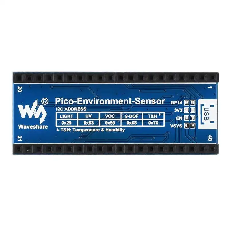Модуль датчиков окружающей среды Waveshare для Raspberry Pi Pico шина I2C сбор данных о