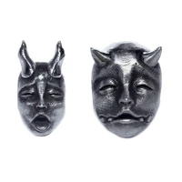 personality silver plated gothic horned demon baby stud earrings devil prajna skull earrings for men women biker punk jewelry