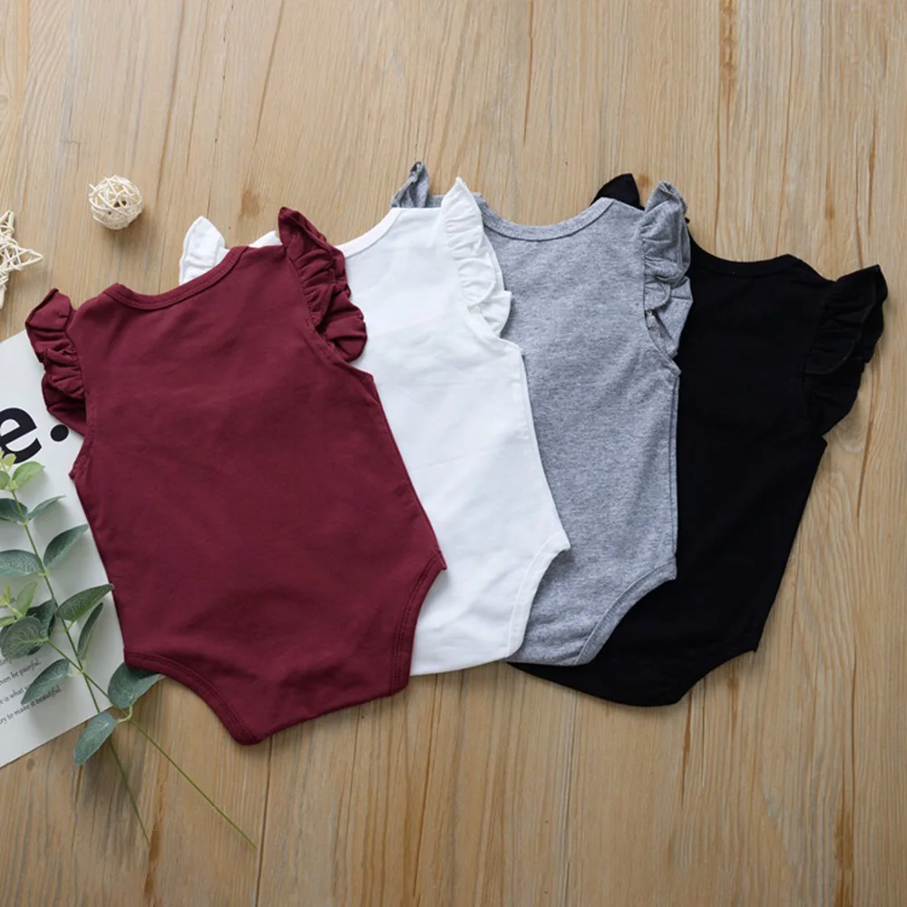 Модные летние детские ползунки с оборками для девочек повседневные хлопковые