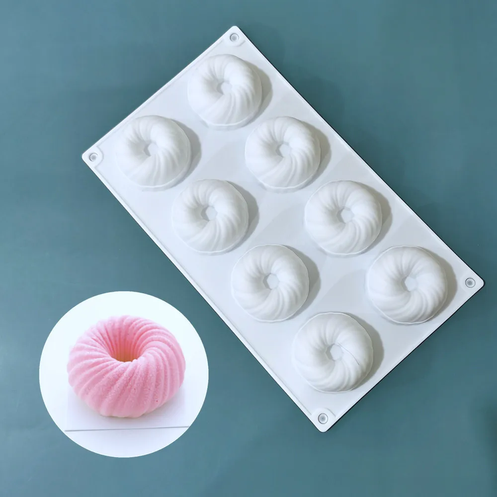 

Factory spot 8 even wool ball cake mold doughnut silicone mold French hemp ball spiral baking mold silicone molds for baking