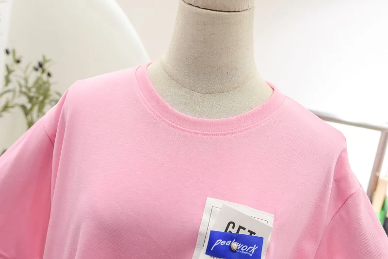 

2021 Summer Korean-Style Short-Sleeved Ladies T-shirt Women New Contrast Color Fake Two Pieces Tees Fashion Labeling Casual Tops