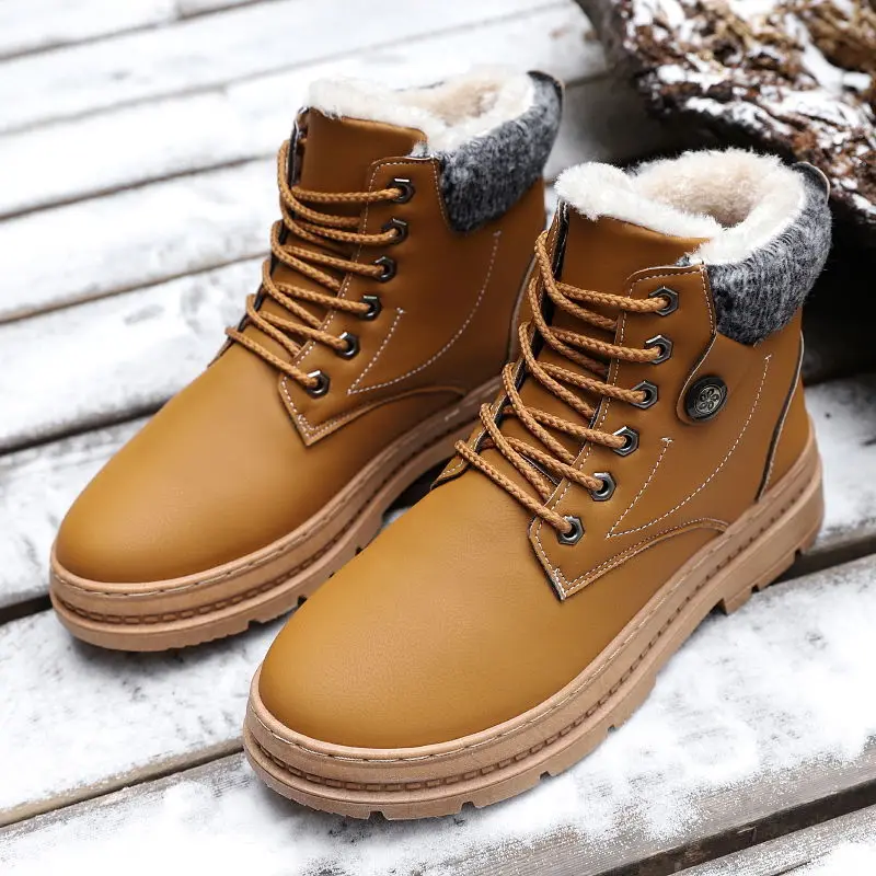 

Мужские зимние кожаные военные ботинки на шнуровке, легкие повседневные теплые Нескользящие ботинки до щиколотки, мужские восточные ботин...