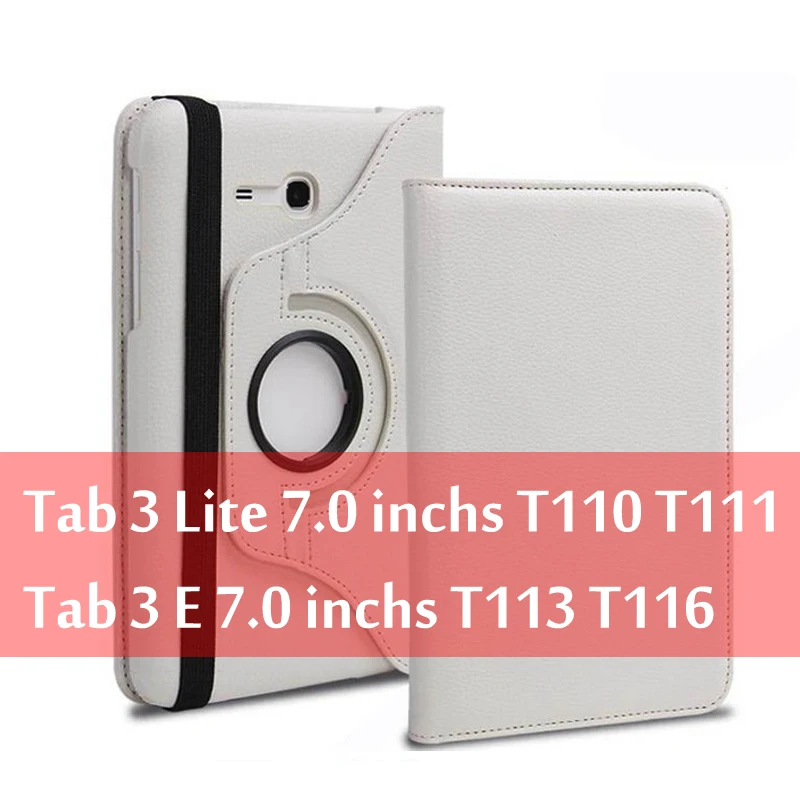 White Чехол для планшета samsung Galaxy Tab 3 Lite " SM-T110 T111 Tab E 7,0" SM-T113 T116, вращающийся на 360 градусов, кожаный чехол-книжка Funda Capa - Цвет: White