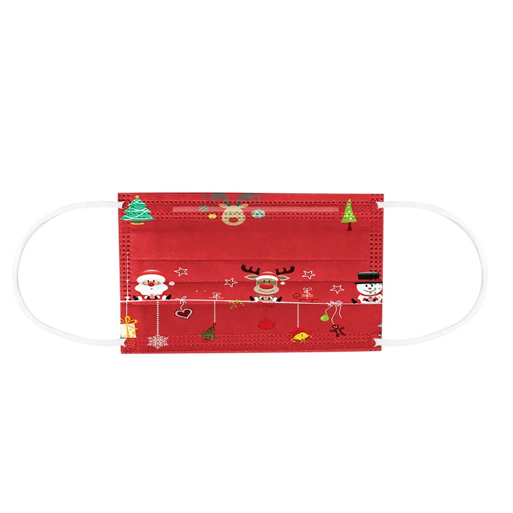 Детские Рождественские трехслойные нетканые уличные защитные дышащие маски с