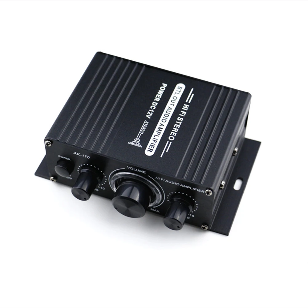 

AK170 12V Mini Audio Power Amplifier Digital Audio Receiver AMP Dual Channel 20W+20W Bass Treble Volume Control for Car Home Use