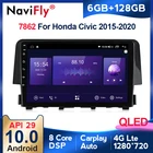 Автомобильный dvd-плеер Android10.0, GPS-навигатор для Honda Civic 10 FC FK 2015 - 2020 QLED экран 8 ядер 6 + 128G DSP carplay 4G без dvd