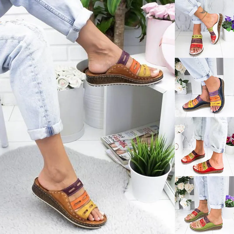 

Summer Platform Women Sandals 3 Color Stitching Sandals Ladies Open Toe Casual Shoes 2021 Wedge Slides Beach Slippers Sandalias