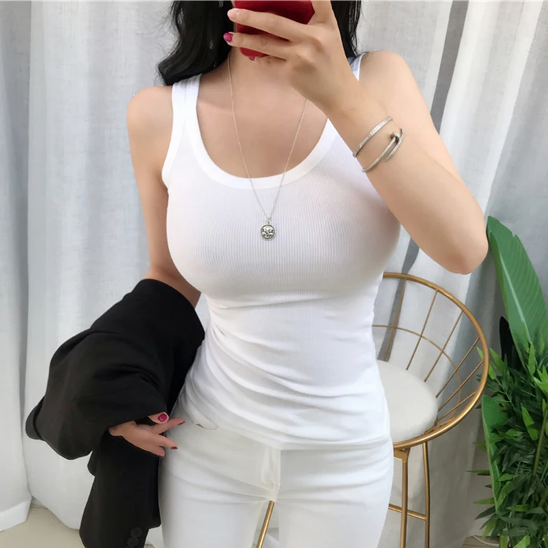 Женский ТРИКОТАЖНЫЙ УКОРОЧЕННЫЙ ТОП AOSSVIAO белая тонкая Базовая футболка без