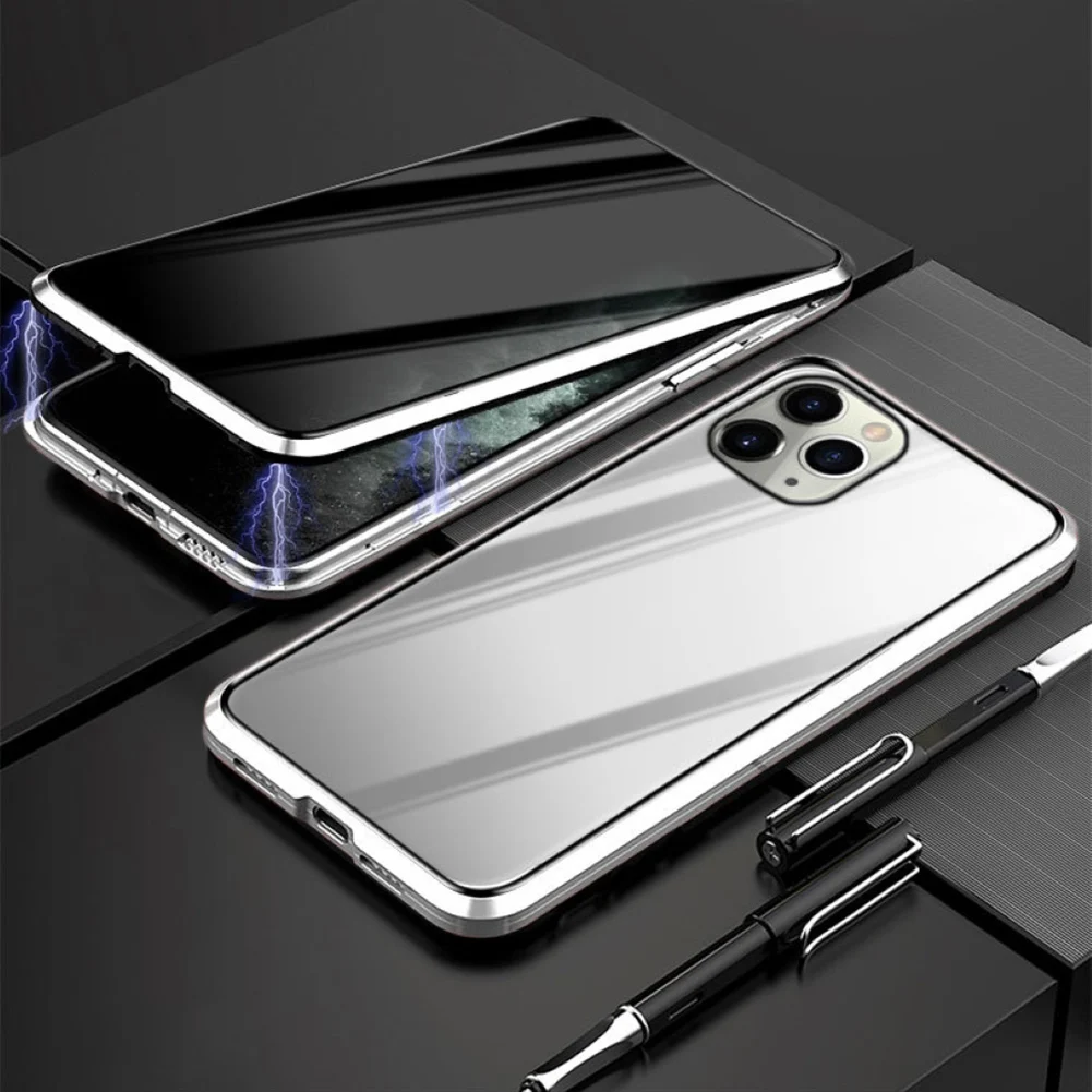 dropshipping double side magnetic privacy protection phone case cover for iphone 11 pro max anti scratch magnetic phone case free global shipping
