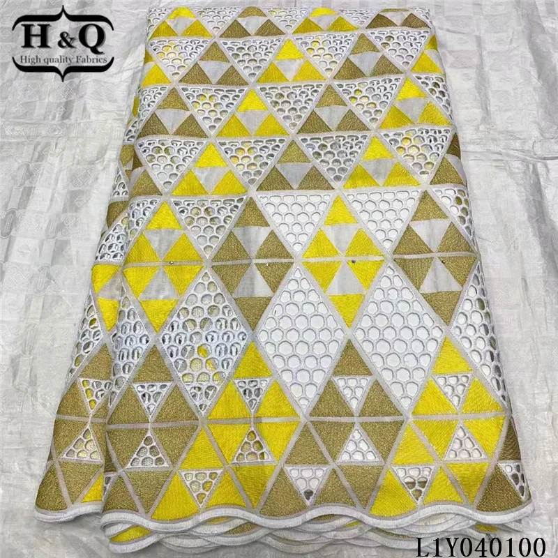 

H&Q high comfort embroidery swiss voile lace fabric colour mixture african cotton dry tulle materials with stones for sewing