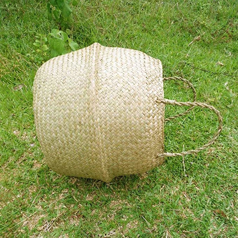 

Basket Tote Woven Belly Storage Pot Natural for Storage Seagrass Laundry Picnic Plant Pot Cover and Beach Bag