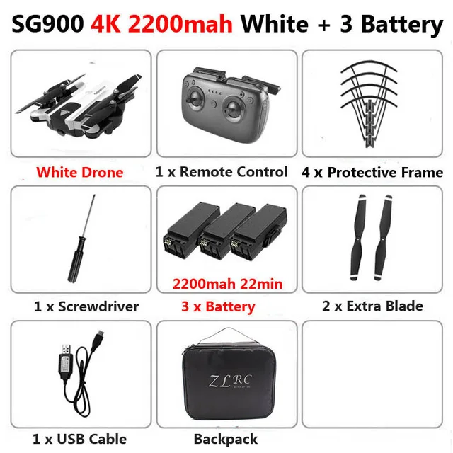 2200mah 4K 3B Bag SG900 Wifi Радиоуправляемый Дрон с 4K HD Двойная камера оптический поток 22 мин Время полета Квадрокоптер FPV Профессиональный беспилотник игрушка для детей - Цвет: 2200mah 4K 3B Bag