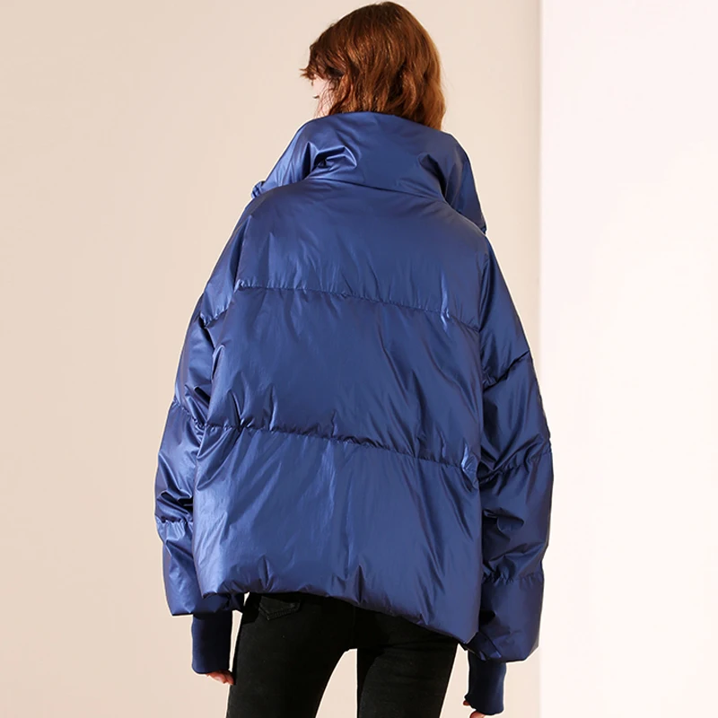 90% белый пуховик на утином пуху 2019 плюс размер женский зимний короткий глянцевый