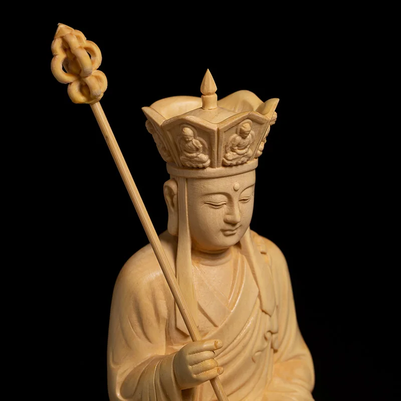 

Boxwood 10cm 13cm Ksitigarbha Sculpture Wood Dizang Bodhisattva Buddha Statue Feng Shui Worship Home Decor