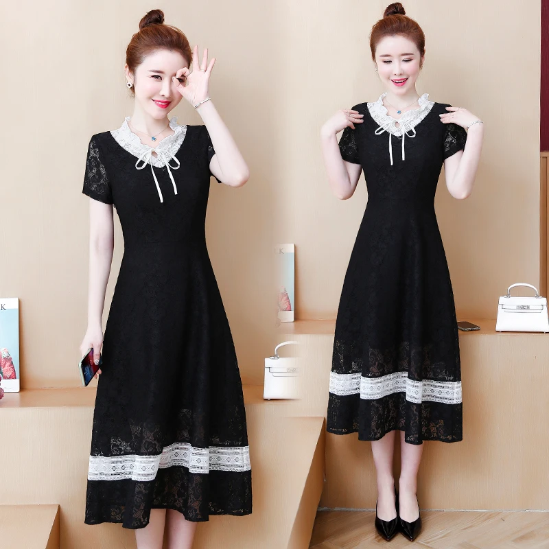 Женское кружевное платье миди большого размера плюс M 4XL милые XXL XXXL 3XL XXXXL черные