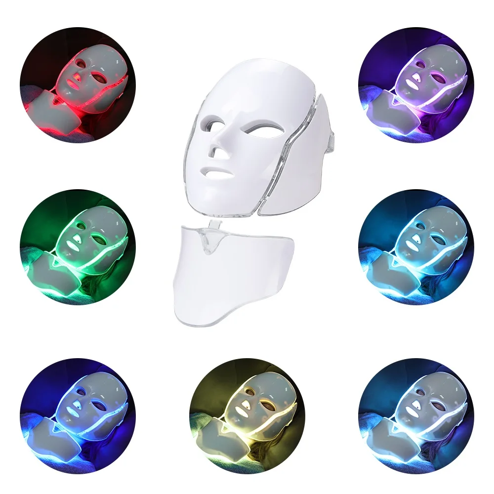 KOLI 7 Color LED Mask For Face Neck EMS Micro-current Anti Wrinkle Acne Removal Skin Rejuvenation Electric Facial Beauty Machine