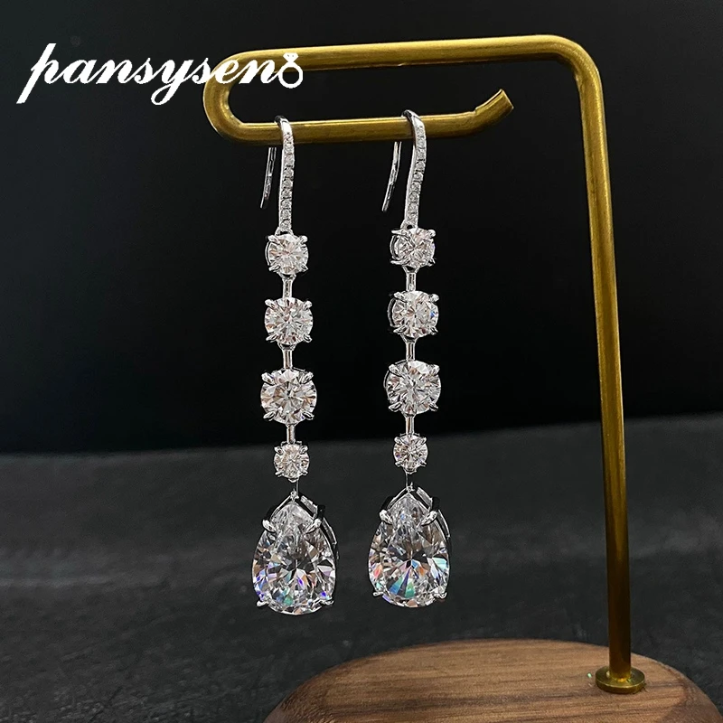 

Женские серьги с муассанитом PANSYSEN, длинные висячие серьги с бриллиантами, для невесты, свадьбы, подарочные ювелирные украшения