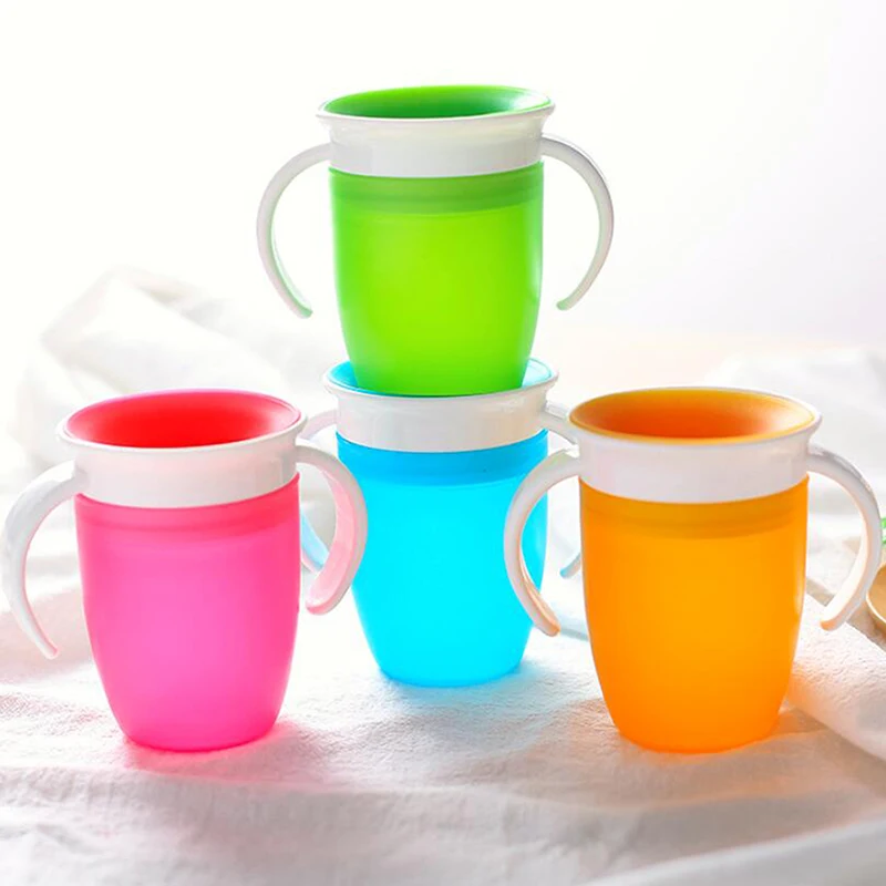

New High Quality Baby Cups Can Be Rotated Baby Learning Cup Drinking Leak Proof Child Cup Water Bottle Kawaii 240ml Cups