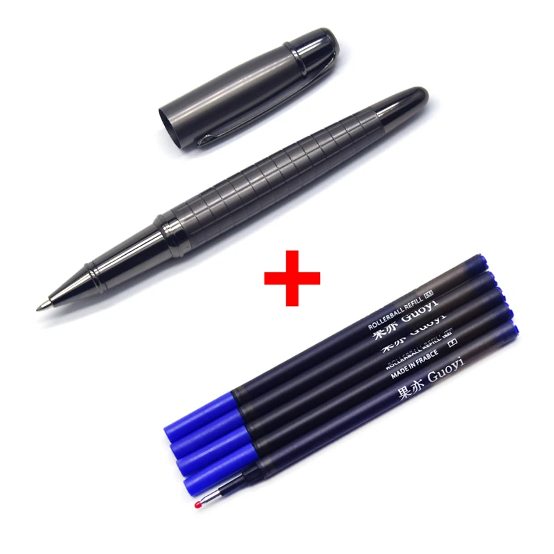 Pen with 5 Blue ink Guoyi A109 Новая Металлическая вращающаяся гелевая ручка канцелярские принадлежности для офиса и обучения школьные канцелярские принадлежности Подарочная роскошная ручка для отеля бизнес - Цвет: Pen with 5 Blue ink
