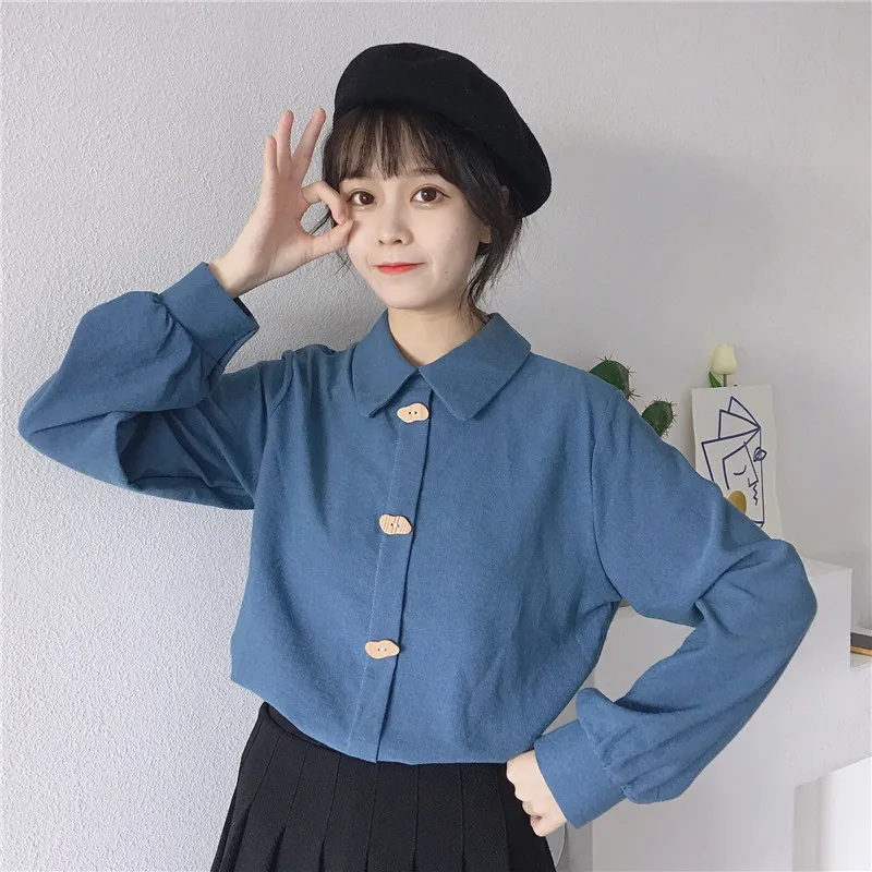 turn-down collar sweet button fashion brand Women's Clothing long sleeve spring autumn new Blouses Shirts Korean style tops hot