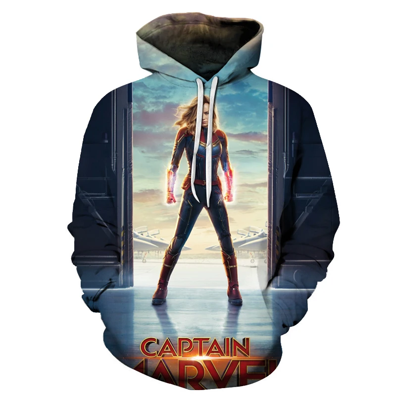 Модный 3D свитшот с принтом капитана Марвел мужские толстовки капюшоном дизайн