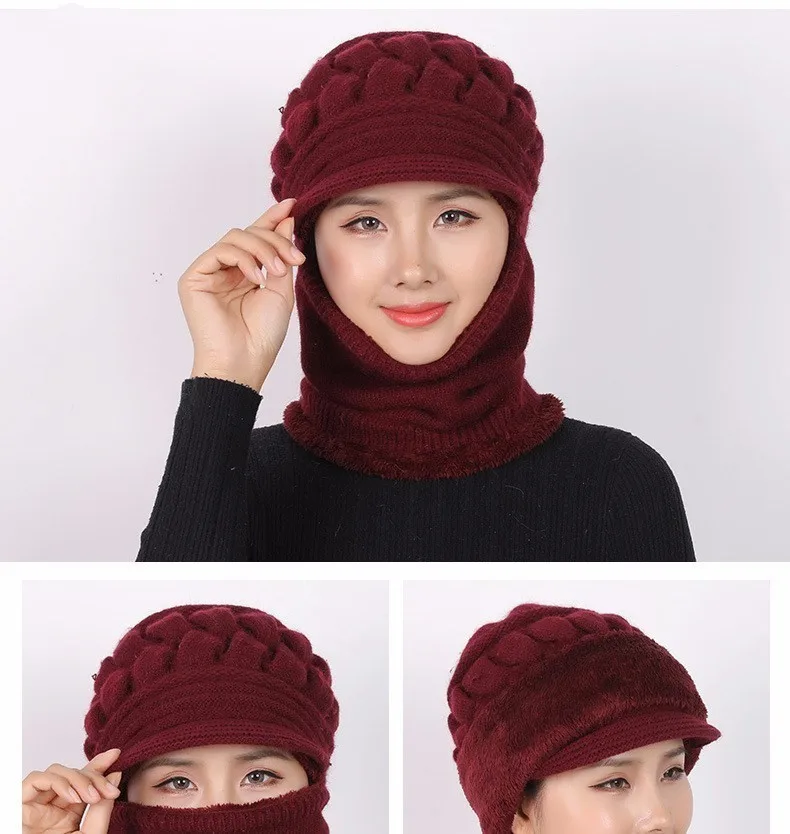Зимние шапки Skullies Beanies, шляпа для мамы, бини для женщин, шерстяной шарф, шапки, Балаклава, маска, капот, вязанные шапки в полоску